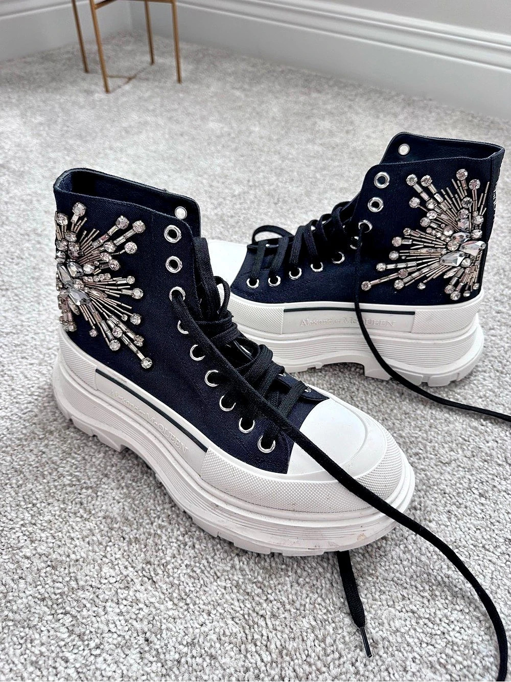 Alexander McQueen Tread Slick Crystal-Embellished Canvas Ankle Boots Sneakers